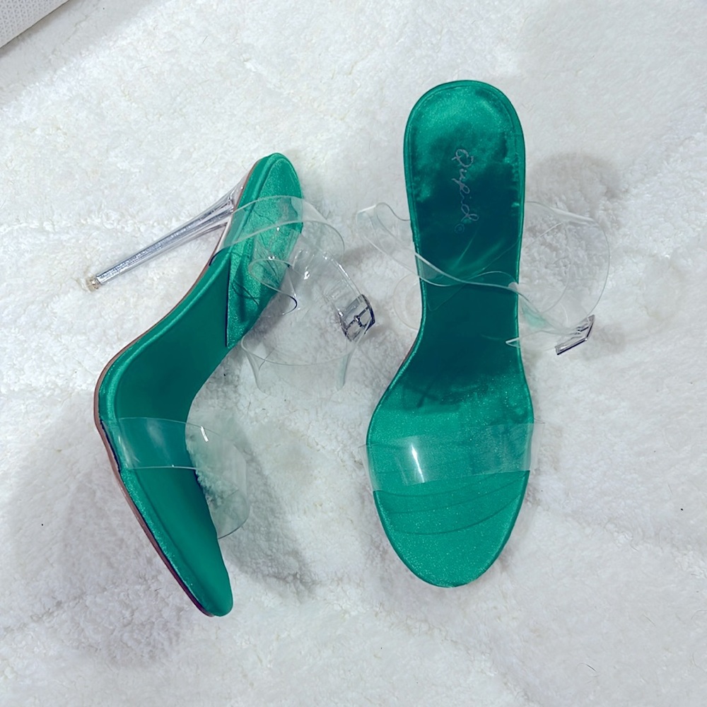 Green clear heels